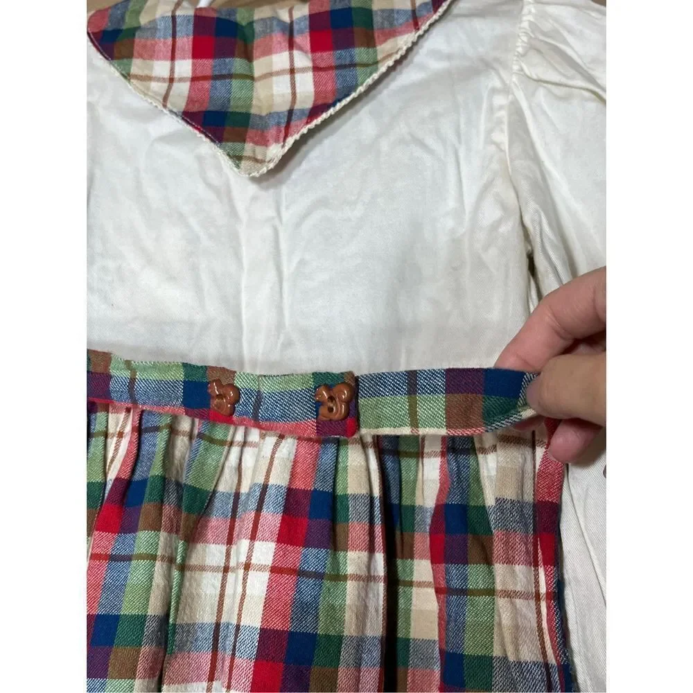 Vintage Oshkosh B’Gosh Girls Plaid Bunny‎ Squirrel print Dress Size 6